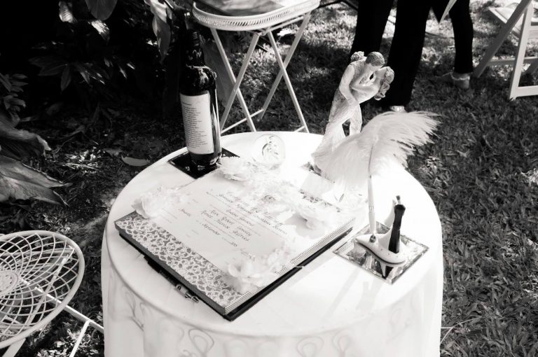 Black and white signing table at a wedding ceremony Castle Hill Townsville